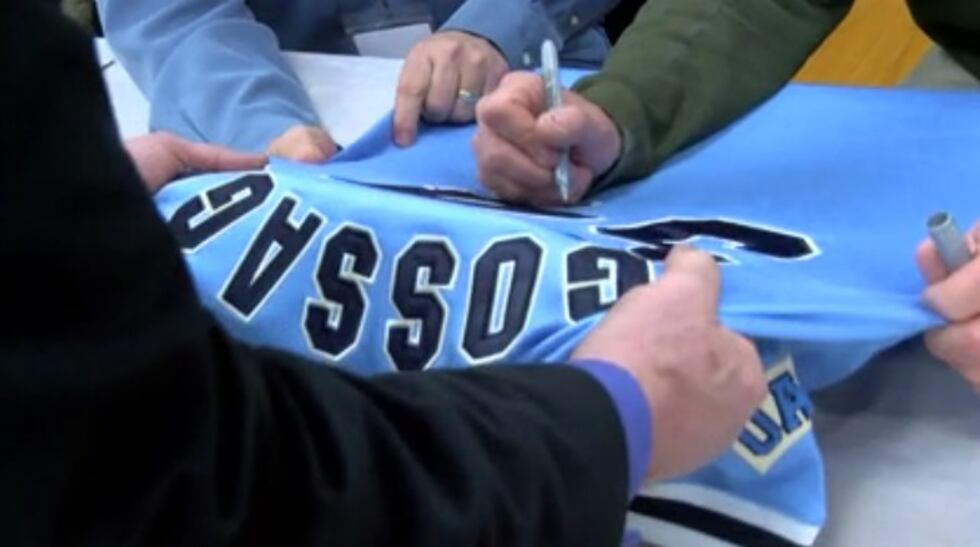 Former New York Yankees pitcher and Baseball Hall of Famer Goose Gossage signs an autographed...
