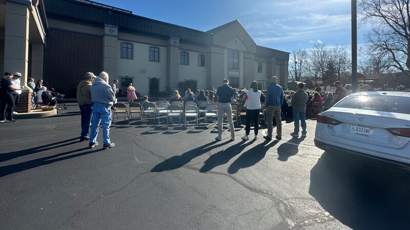 Service held in parking lot at First Christian Church in Newburgh