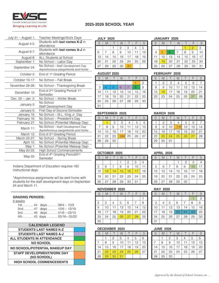 EVSC releases 202526 school calendar, key dates you need to know