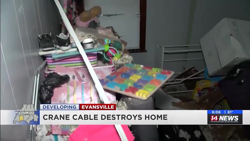 Crane cable falls on Evansville home, destroys young girl’s bedroom