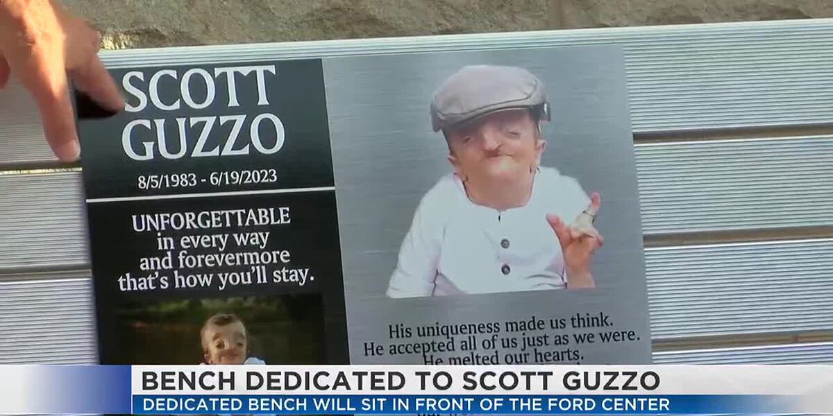 Ron Guzzo Bench dedicated to Scott Guzzo outside the Ford Center