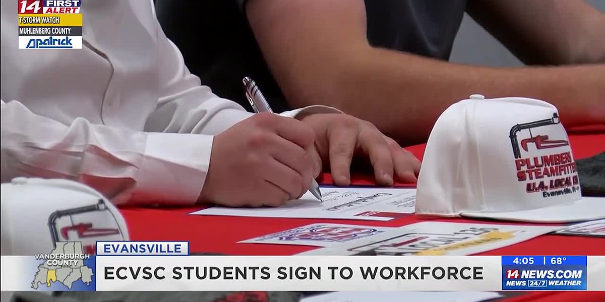 High school seniors sign with companies to work after graduation at EVSC Signing Day