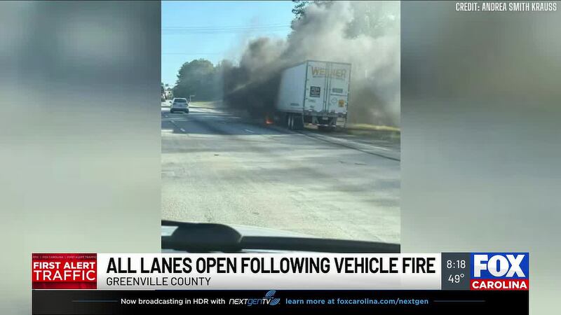 Weekend vehicle fire shut down I-85N in Greenville